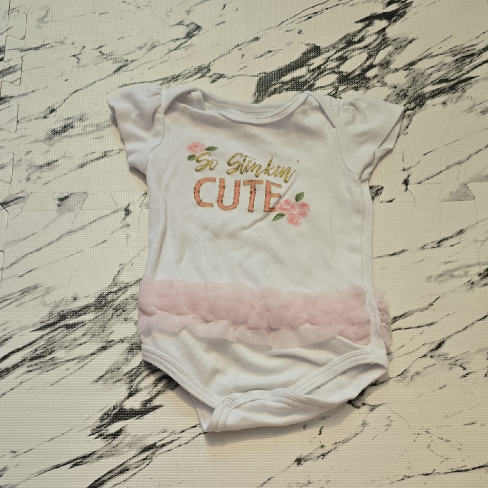 Charming White and Pink Baby Bodysuit